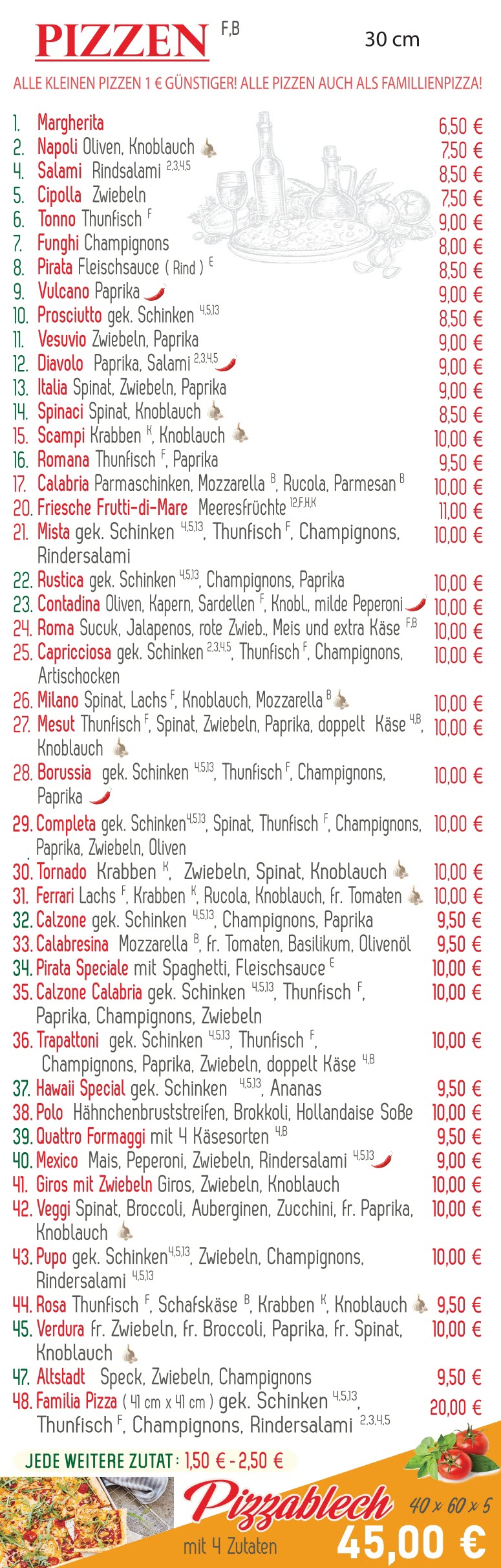 Pizzeria CALABRIA Speisekarte